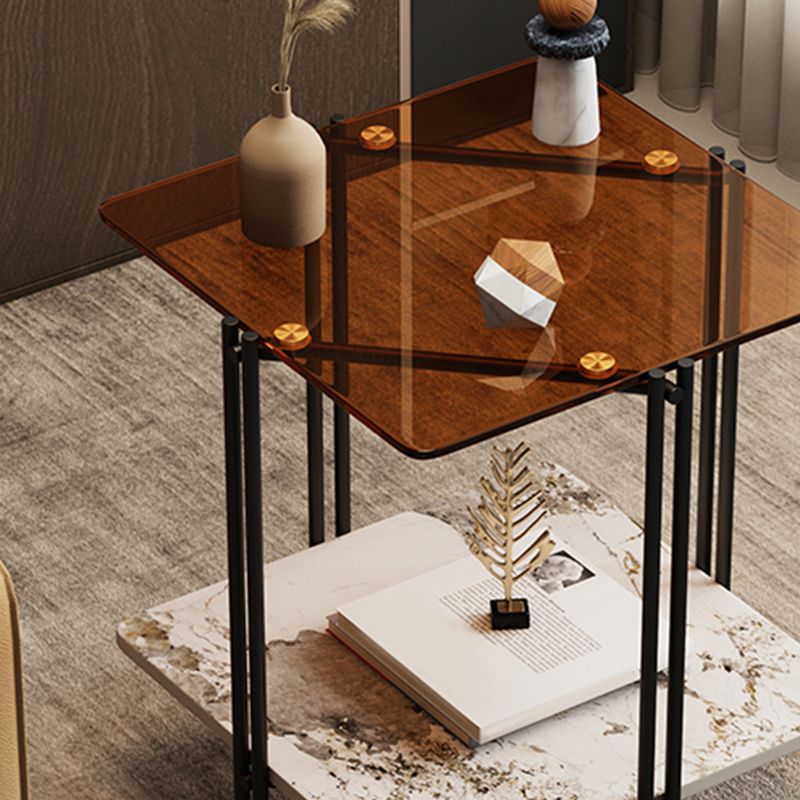 モダンな4脚コーナーテーブルリビングルーム用のガラスサイドテーブル