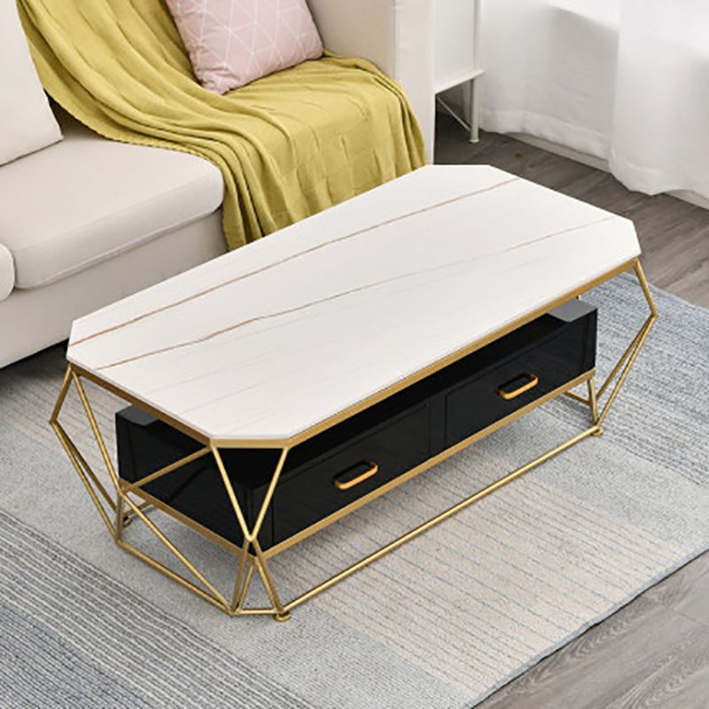 Slate Rectangular Coffee Table Golden Frame Abstract Cocktail Table with Drawer Clearhalo 'Coffee & Accent Tables' 'Coffee Tables' 'coffee_tables' 'furn' 'furn_coffee_tables' 'Furniture' 'Living Room Furniture' 1200x1200_453452a7-5e65-4b7a-b4dc-a6df8fad4464