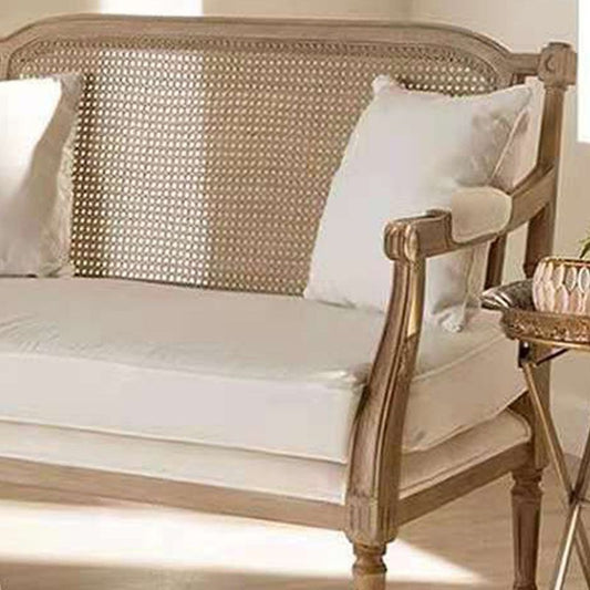 Massives Holz tropisches Sofa mit losen Rücken und quadratischem Arm in Leinen