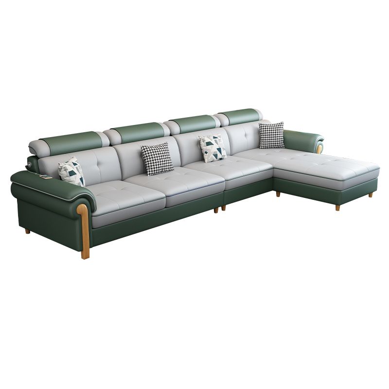 Round Arm 4-Seater Pillowed Back Cushions Sectional Sofa with Chaise Clearhalo 'furn' 'furn_sectionals' 'Furniture' 'furniture_sectionals' 'Living Room Furniture' 'Sectionals' 1200x1200_4539ca48-1e81-463d-ba1e-02c0b603f913