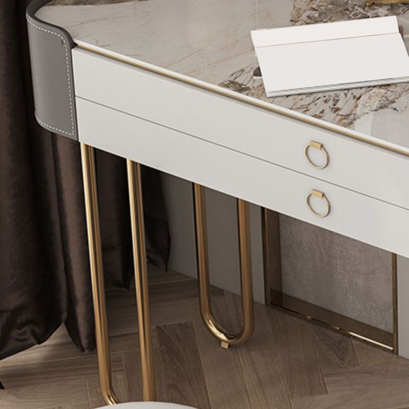 Glam Holz Make-up Eitelkeit 4 Schubladen Schiefer Top-Schminktischhocker Set