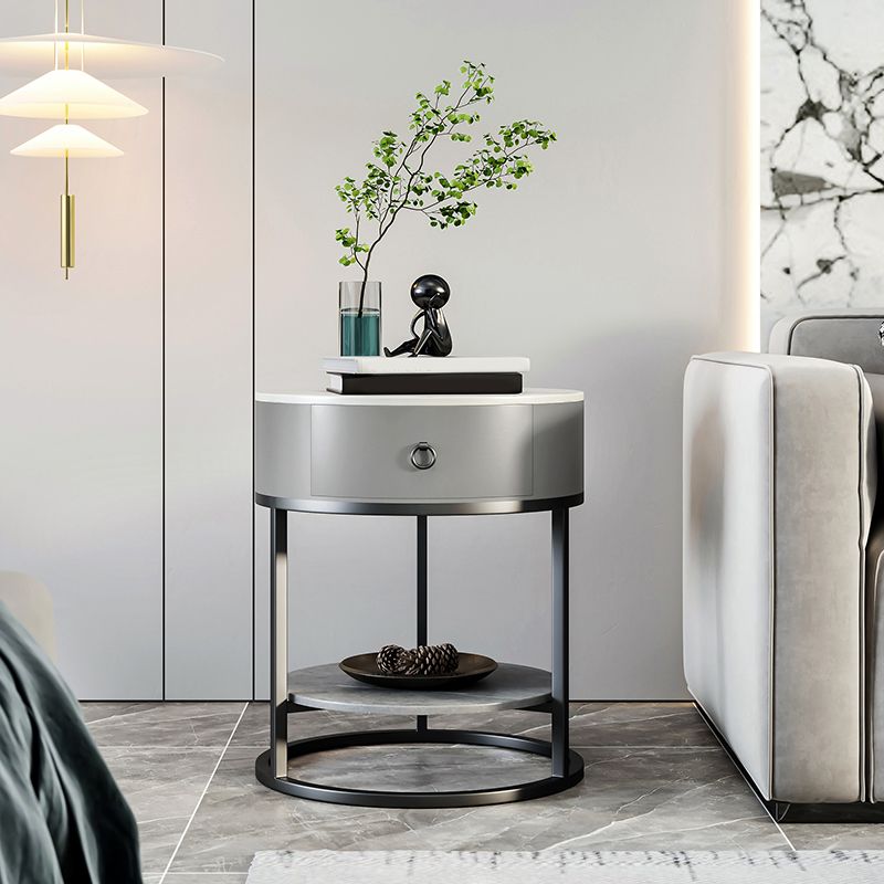 1-Drawer Shelf Included Stone Side Table - 19.69" W x 19.69" D x 22.83" H