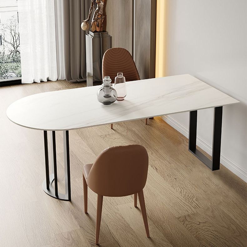 Sintered Stone Dining Table Modern Free Form White Furniture with Double Pedestal for Home