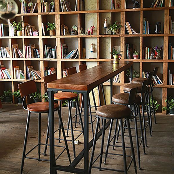 Brown Modern Style Bar Table Solid Wood and Black Iron Coffee Shop Bar Table Clearhalo 'Bar Furniture' 'Bar Tables' 'bar_tables' 'furn' 'furn_bar_tables' 'Furniture' 'furniture_bar_tables' 'Kitchen & Dining Furniture' 'kitchen&dining_furn' 'kitchen' 1200x1200_4545466f-4bd5-4410-93ae-f408f21ed0e7