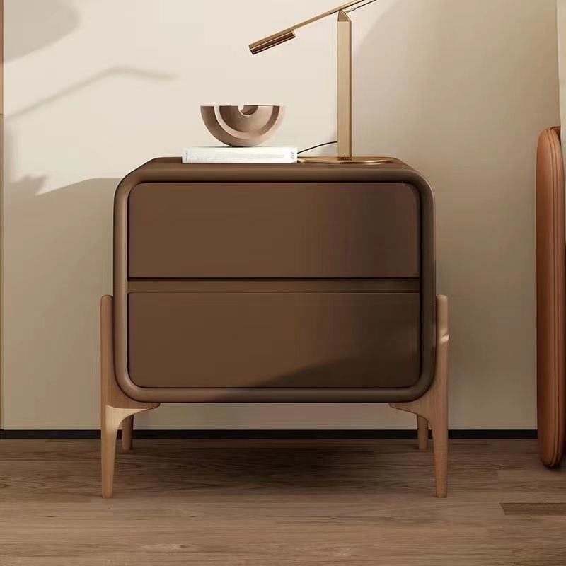 Mobile da comodino in pelle per tavolo da notte contemporaneo con 2 cassetti