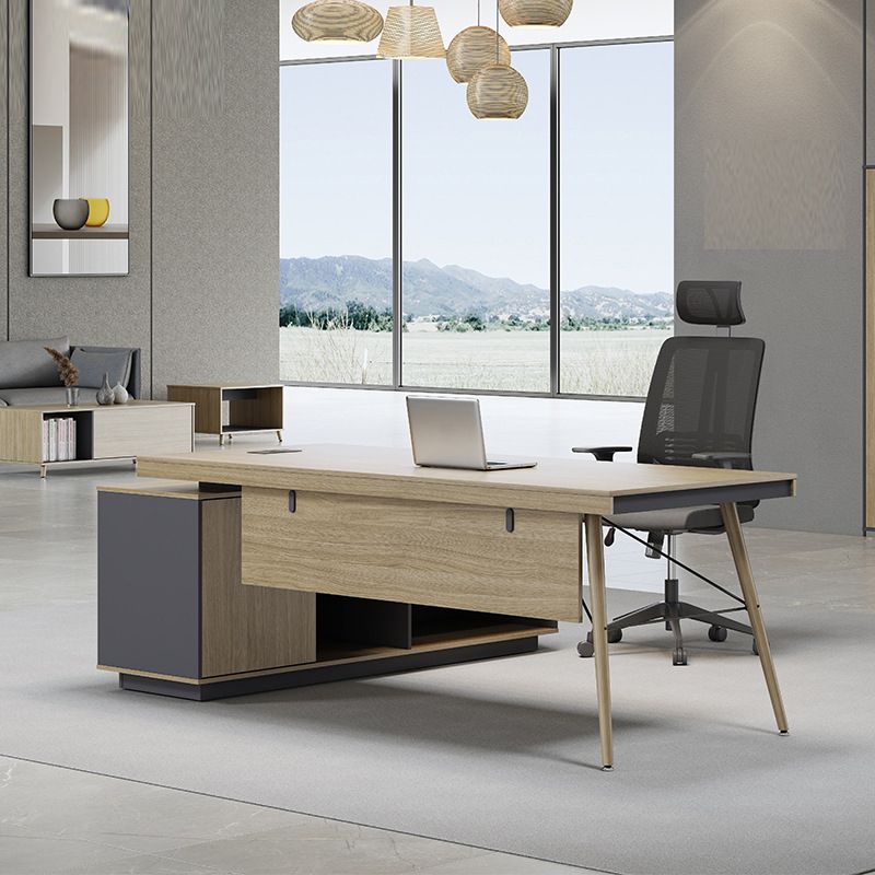 Wooden Writing Desk Natural L-Shape with Drawer Executive Desk Cable Management Clearhalo 'furn' 'furn_office_desk' 'Furniture' 'Office Desks' 'Office Furniture' 'office_desk' 1200x1200_454e0e1a-687f-475a-a6b3-7702ff9b4c53