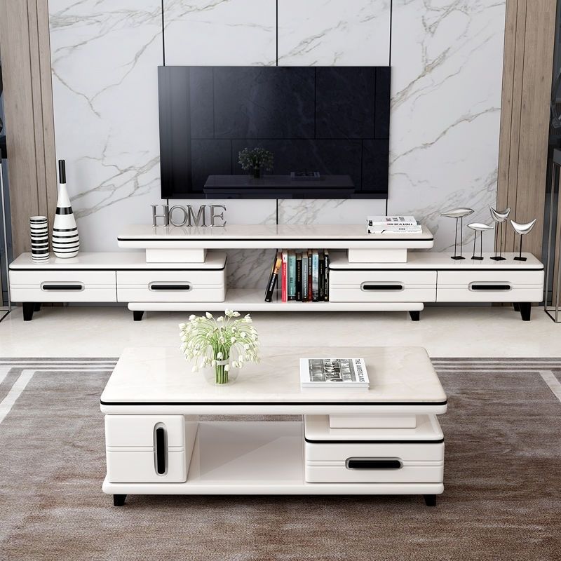 94 " / 71" Black & Gold Sliding TV Stand, 4 - Schubladenfernsehkonsole