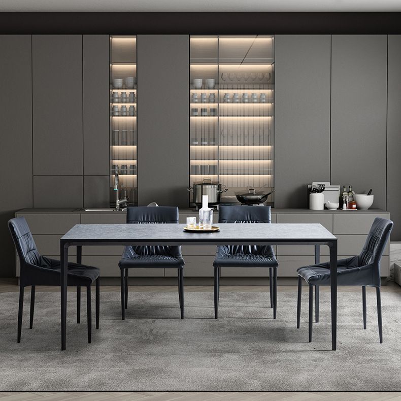 Modern Sintered Stone Black Dining Set with Rectangle Table and Black Legs Kitchen Dining Set Clearhalo 'Dining Room Sets' 'Dining Tables & Seating' 'dining_room_set' 'furn' 'furn_dining_room_set' 'Furniture' 'furniture_dining_room_set' 'Kitchen & Dining Furniture' 'kitchen&dining_furn' 'kitchen' 1200x1200_4553936d-3890-407f-9064-e60ecb219818