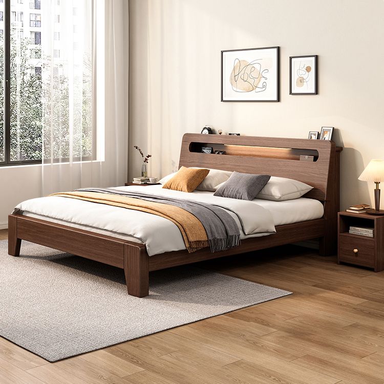 Moderno 31,49 "H letto standard a legno solido in marrone con testiera rettangolo