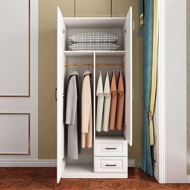 White Hinged Wardrobe Armoire with Garment Rod Modern Wardrobe Closet