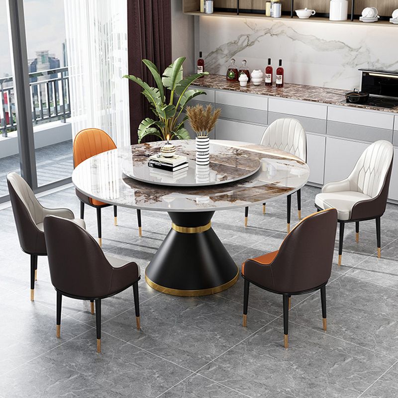 Contemporary Round Dining Table Sintered Stone Table with Black Pedestal Base,51.2"L x 51.2"W x 30"H Clearhalo ' dining_table' 'Dining Tables & Seating' 'Dining Tables' 'furn' 'furn_dining_table' 'Furniture' 'furniture_dining_table' 'Kitchen & Dining Furniture' 'kitchen&dining_furn' 'kitchen' 'kitchen_dining_table' 1200x1200_4558e8fc-42eb-4916-9894-60d0001d7aaa