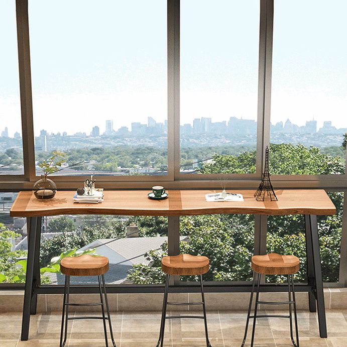 Pine Wood Bar Dining Table Industrial Bar Dining Table with Black Trestle Base Clearhalo 'Bar Furniture' 'Bar Tables' 'bar_tables' 'furn' 'furn_bar_tables' 'Furniture' 'furniture_bar_tables' 'Kitchen & Dining Furniture' 1200x1200_455a82f1-b051-4b8c-bb06-6f05132a35ac