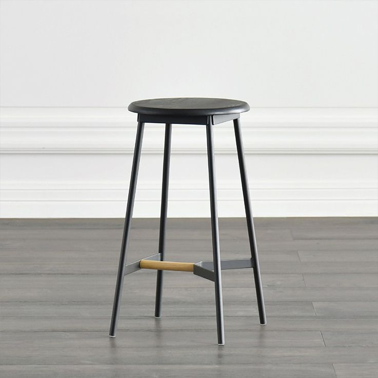 Modern Black Counter Bar Stool Wood Armless Bar Stool with Footrest and Iron Base Clearhalo 'Bar Furniture' 'Bar Stools' 'bar_stools' 'furn' 'furn_bar_stools' 'furniture_bar_stools' 'Kitchen & Dining Furniture' 'kitchen&dining_furn' 'kitchen' 'kitchen_furn' Furniture' 1200x1200_455cd6b6-cae7-493f-9a87-1b70ea5b7bdc