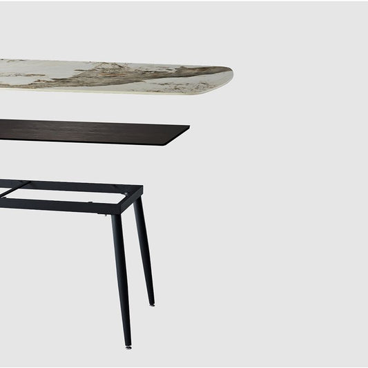 Matte afwerking steen rechthoekige eettafel 4 poten meubels met stalen basis