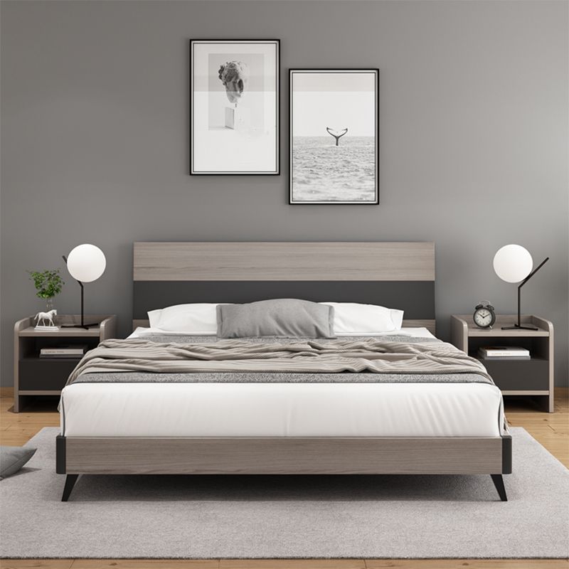 Cama estándar gris moderna con cabecera y piernas rectangulares