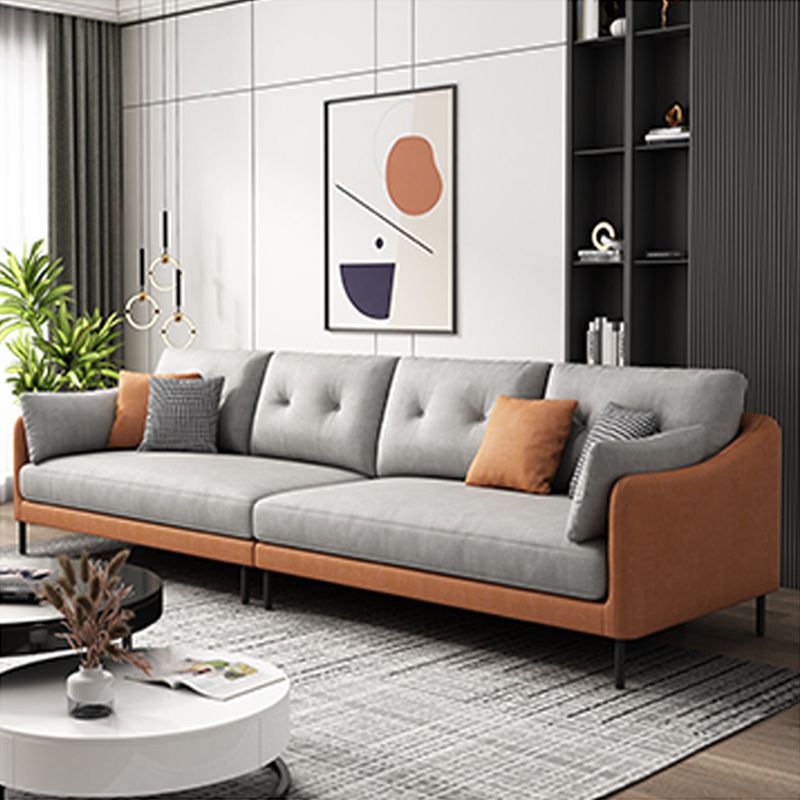 Contemporary Faux Leather Sloped Arm Sofa with Bolster Pillows for Apartment Clearhalo 'furn' 'furn_sofas' 'Furniture' 'furniture_sofas' 'kitchen' 'kitchen_sofas' 'Living Room Furniture' 'Sofa' 'sofas' 1200x1200_455ef437-a562-4278-b08e-8b24952aafce