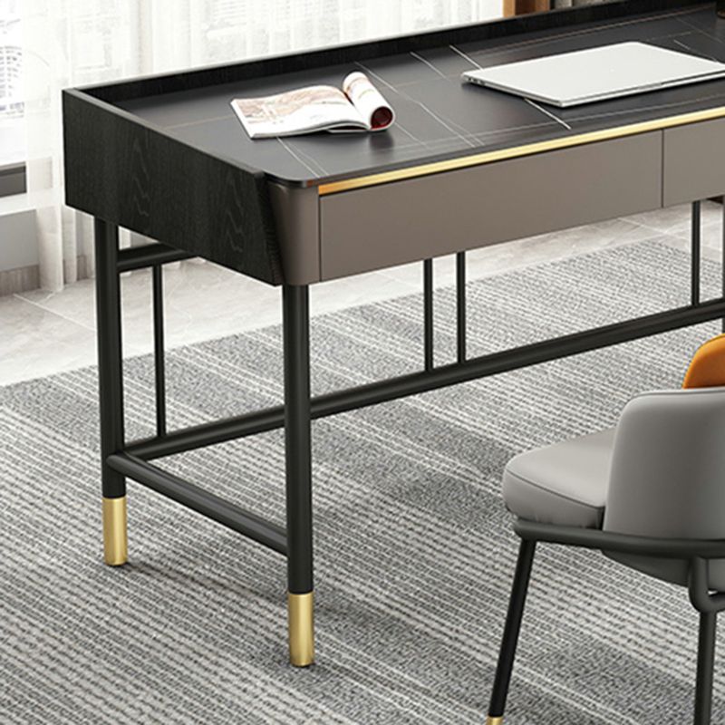 Contemporary Writing Desk Antique Finish Computer Desk with 2 Drawers Clearhalo 'furn' 'furn_office_desk' 'Furniture' 'Office Desks' 'Office Furniture' 'office_desk' 1200x1200_45612dc2-e494-43db-9367-76bc81a34ab7