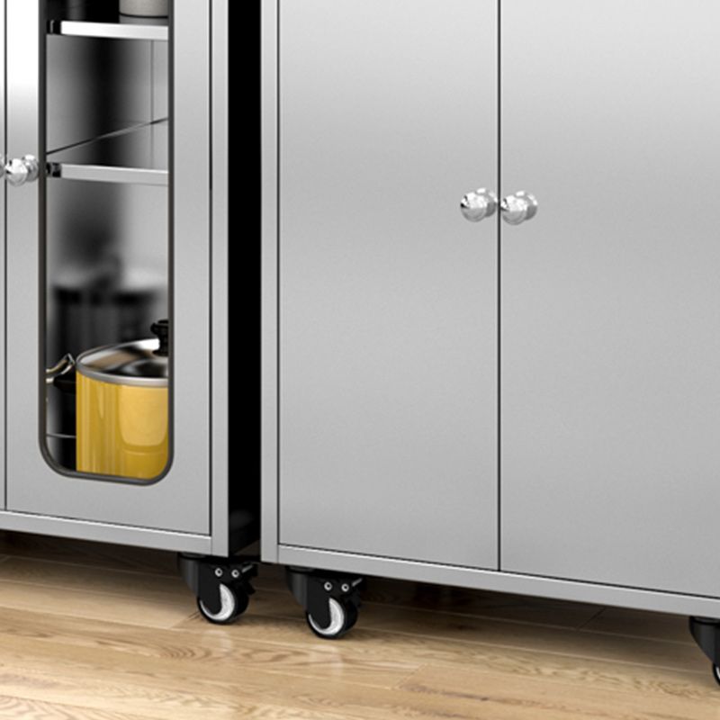 Chrome metalen dressoir met wielen moderne indoor dinerserver met kasten