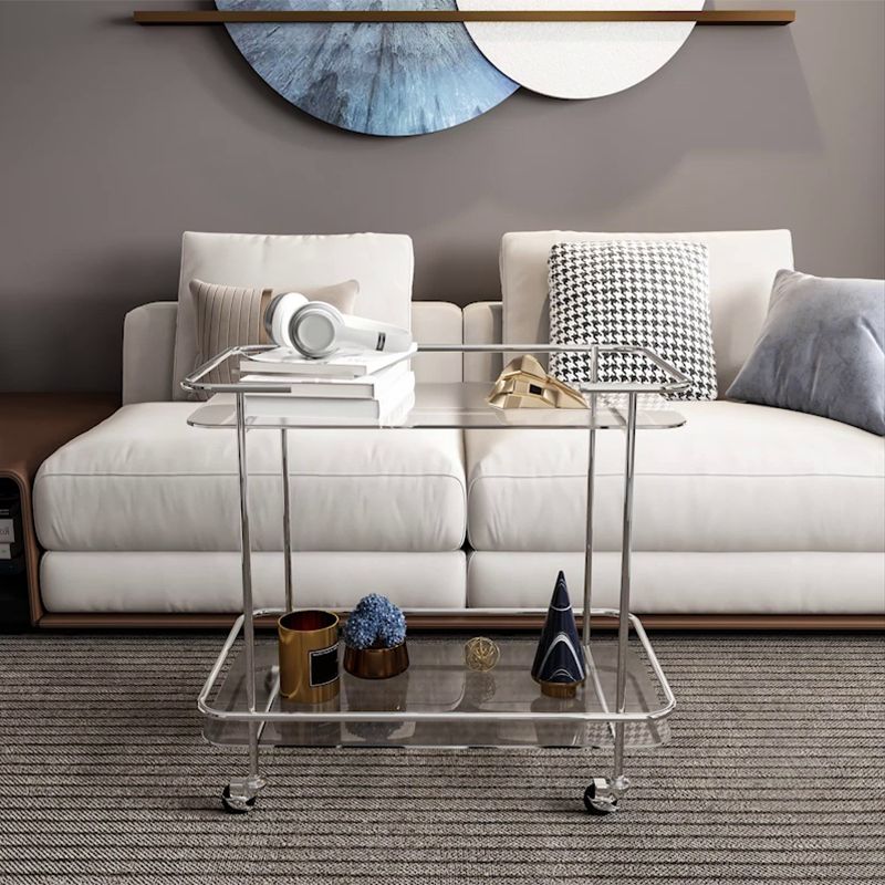 Mesa final de vidrio contemporánea con estante de ruedas incluye 25.6 "W Mesa auxiliar