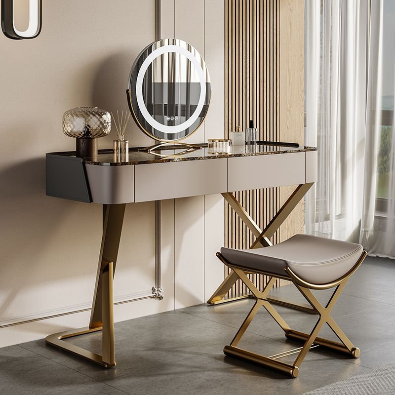 Tavolo da vanità in ardesia a 2 sgabelli da 2-cavanione set con specchio delle luci