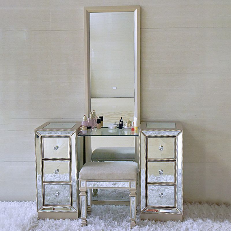 Sliver Glass Vanity Set 15.74" Wide Make-up Vanity with 6 Storage Drawers Clearhalo 'Bedroom Furniture' 'furn' 'furn_makeup_vanities' 'Furniture' 'Makeup Vanities' 'makeup_vanities' 1200x1200_4577222d-05dc-47a7-ad64-44cec732ee40
