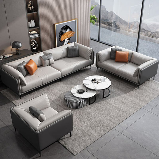 Divano a braccio top -cuscino minimalista in pelle grigia cuscini sciolti