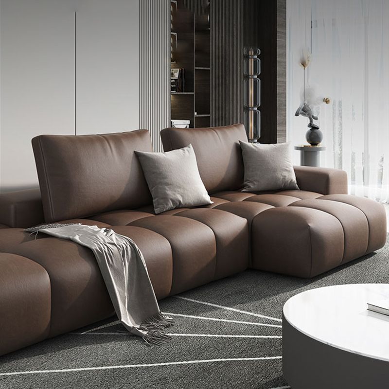 American Traditional Faux Leather Cushions Sectionals 37.4"High Square Arm Sofa,Dark Brown Clearhalo 'furn' 'furn_sectionals' 'Furniture' 'furniture_sectionals' 'kitchen' 'kitchen_sectionals' 'Living Room Furniture' 'Sectionals' 1200x1200_457a0037-142b-428e-b9ef-235fbf5807ef