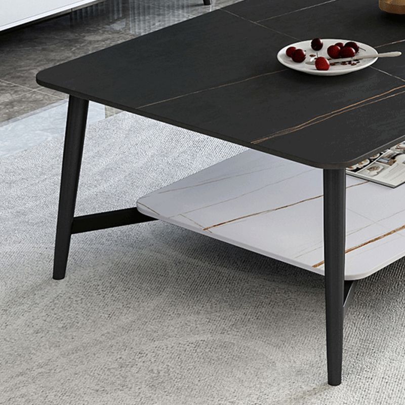 Modern Coffee Table with Storage Shelf and Black Metal Cross Base Clearhalo 'Coffee & Accent Tables' 'Coffee Tables' 'coffee_tables' 'furn' 'furn_coffee_tables' 'Furniture' 'Living Room Furniture' 1200x1200_457dd54b-9175-4461-9c58-060ffcb78d1c