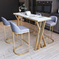 Glam Marble Counter Table with Rectangle Table Top Gold Double Pedestal Table - 42" H Clearhalo 'Bar Furniture' 'Bar Tables' 'bar_tables' 'furn' 'furn_bar_tables' 'Furniture' 'furniture_bar_tables' 'Kitchen & Dining Furniture' 1200x1200_457f2540-eb72-4006-b3a3-449e5aea1bac