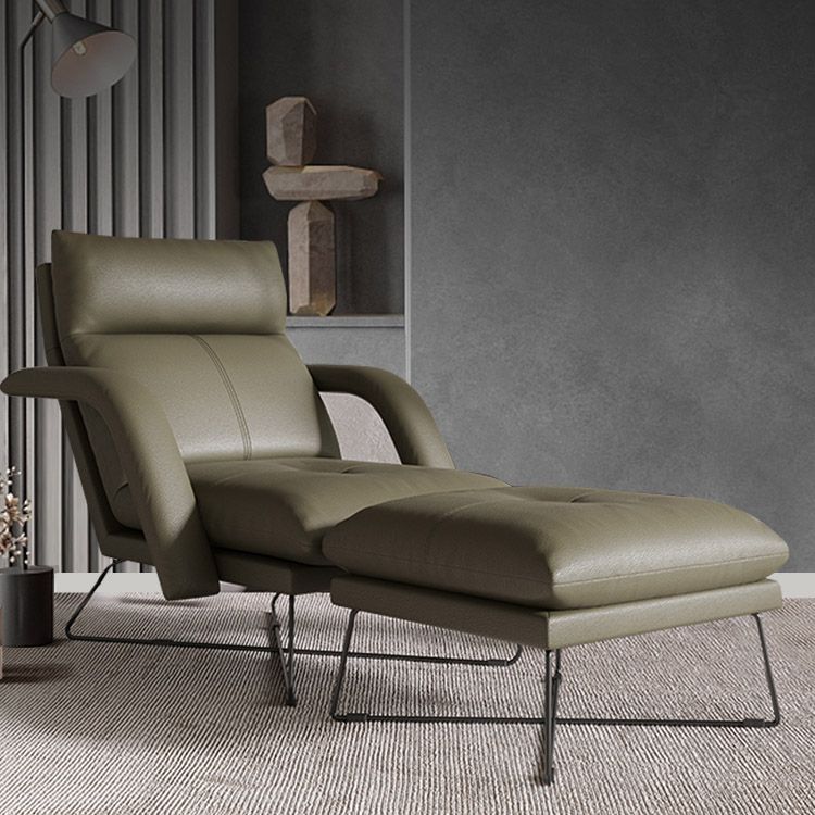 Metalen frame standaard ligstoel vaste kleur lederen reclinner stoel met poef