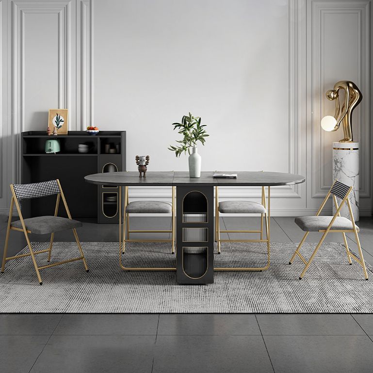 Contemporary Oval Dining Table Sintered Stone Drop-Leaf Table for Dining Room,59"L x 29.5"H Clearhalo ' dining_table' 'Dining Tables & Seating' 'Dining Tables' 'furn' 'furn_dining_table' 'Furniture' 'furniture_dining_table' 'Kitchen & Dining Furniture' 'kitchen&dining_furn' 'kitchen' 'kitchen_dining_table' 1200x1200_458cc7c6-4b1f-48dc-84c5-19faa8297b67