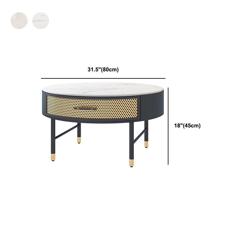 Glam da 17,7 "h tavolino in ardesia rotondo ferro 4 gambe tavolo da cocktail con cassetto