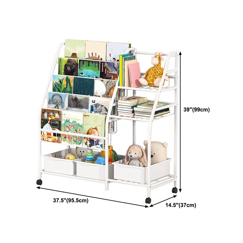 White Bookshelf Contemporary Style Bookcase for Study Room with Casters