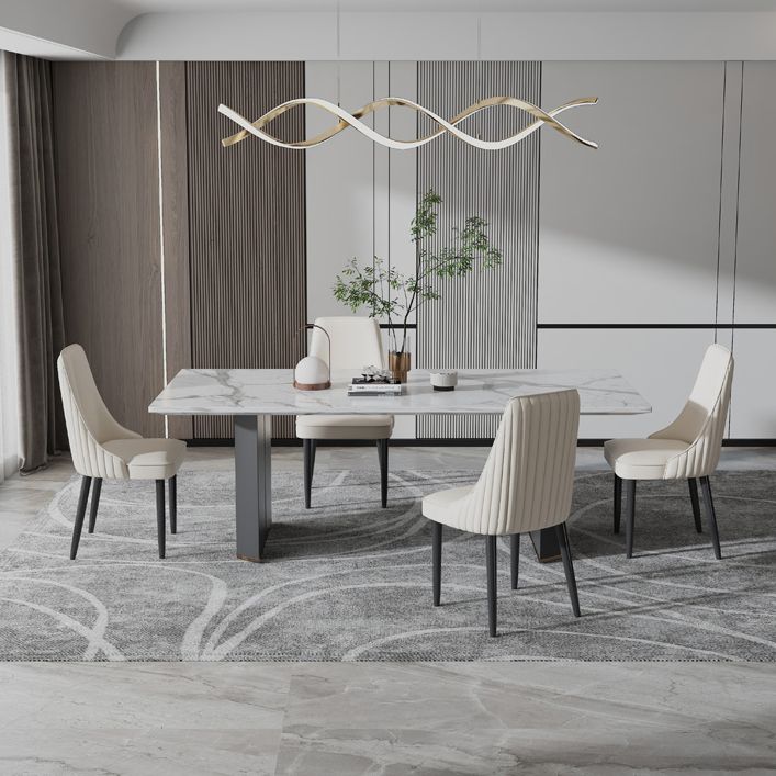 Faux Leather Dining Chairs Modern Parsons Armless Chair with Black Legs