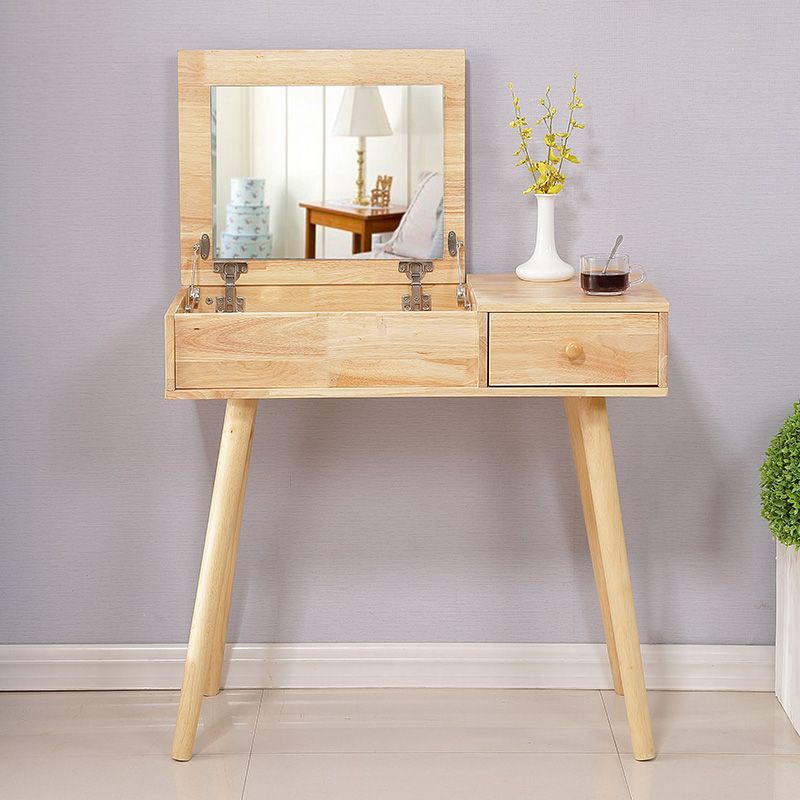 Solid Wood Vanity Dressing Table Scandinavian Flip-Top Mirror Vanity Desk