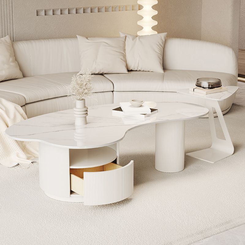 Abstract Cocktail Table Slate Top Coffee or End Table with Storage Drawers