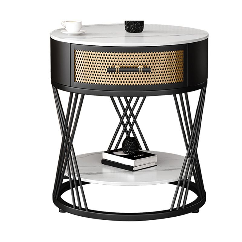 Drawer Side Accent Table Stone Top Metal Frame End Table with Shelf Clearhalo 'Coffee & Accent Tables' 'End & Side Tables' 'end_side_tables' 'furn' 'furn_end_side_tables' 'Furniture' 'Living Room Furniture' 1200x1200_459d23eb-0961-431d-b05d-a585f39636f4