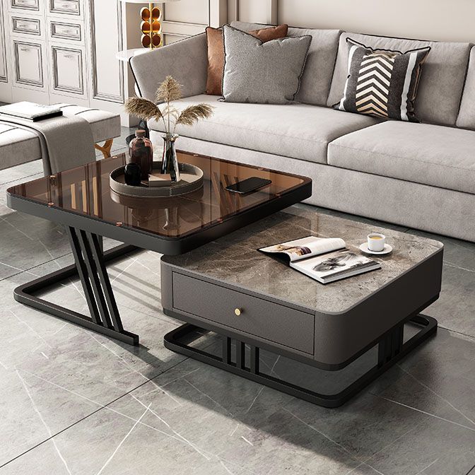 Square Slate Frame Cocktail Table with Drawers 2 Nesting Coffee Table Set Clearhalo 'Coffee & Accent Tables' 'Coffee Tables' 'coffee_tables' 'furn' 'furn_coffee_tables' 'Furniture' 'Living Room Furniture' 1200x1200_459ff6e5-f00c-4b6f-9242-381827f0f9be