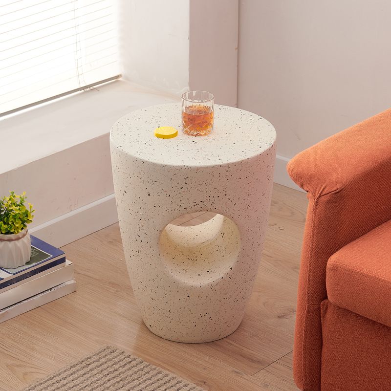 14.2" W x 14.2" D x 18.5" H Accent Side Table Cement with A Hole Corner Table in White