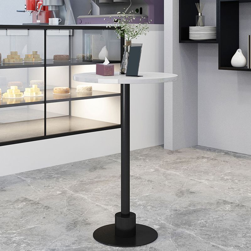 Table de bar avec base en métal Glam et plateau en pierre blanche, table de pub fixe pour patio