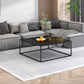 White/Black Metal Frame Coffee Table Modern Square Assembled Table