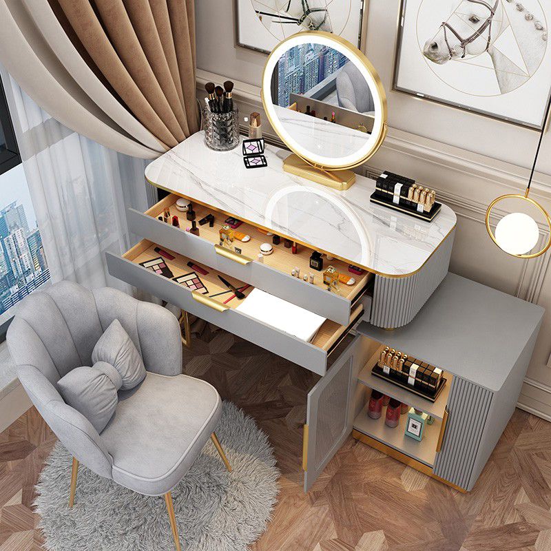 Eitelkeitsverkleidetisch im Glamstil mit 2 Schubladen und Steinoberteil