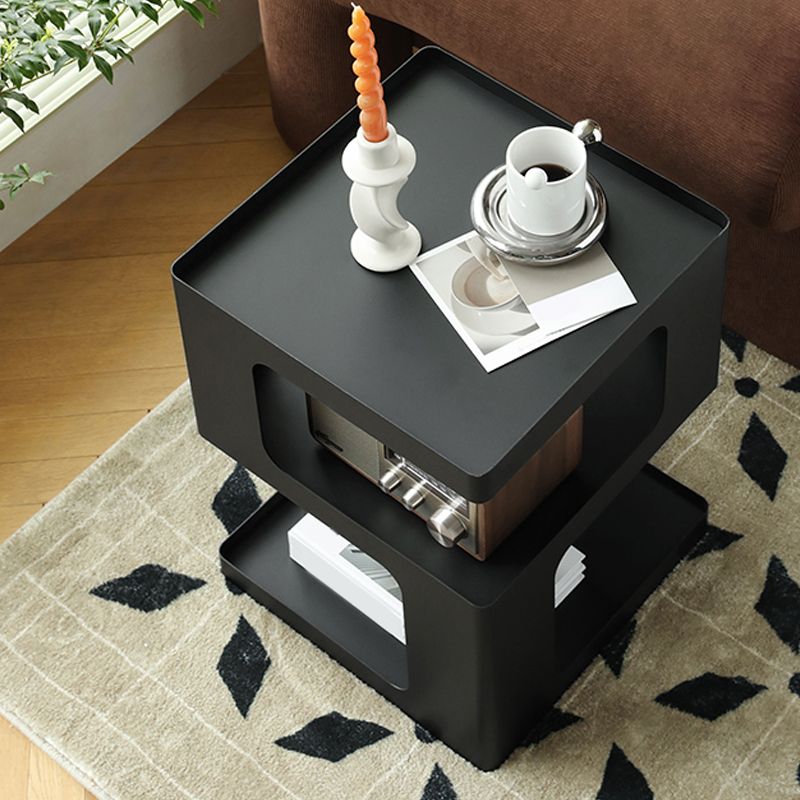 Tray Top Accent Side Table Metal Abstract Base End Table with Shelves