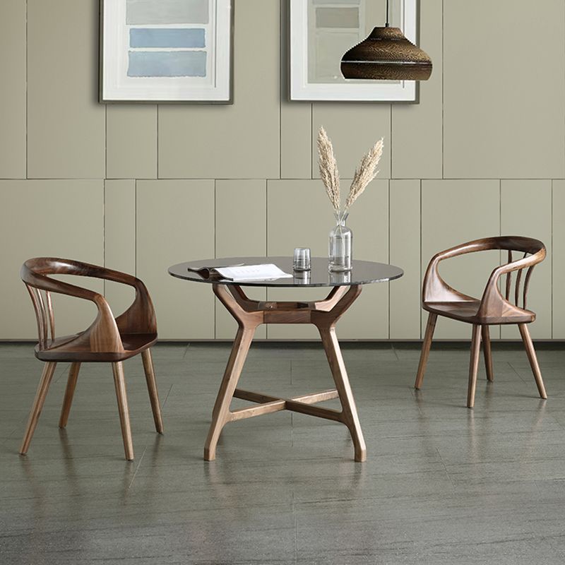 23.6'' Round Shape 4 Legs Table Modern Brown Tone Fixed Table of Glass Clearhalo ' dining_table' 'Dining Tables & Seating' 'Dining Tables' 'furn' 'furn_dining_table' 'Furniture' 'furniture_dining_table' 'Kitchen & Dining Furniture' 'kitchen&dining_furn' 'kitchen' 'kitchen_dining_table' 1200x1200_45a96b6e-de14-4c1e-a80c-3c7f085c3e13