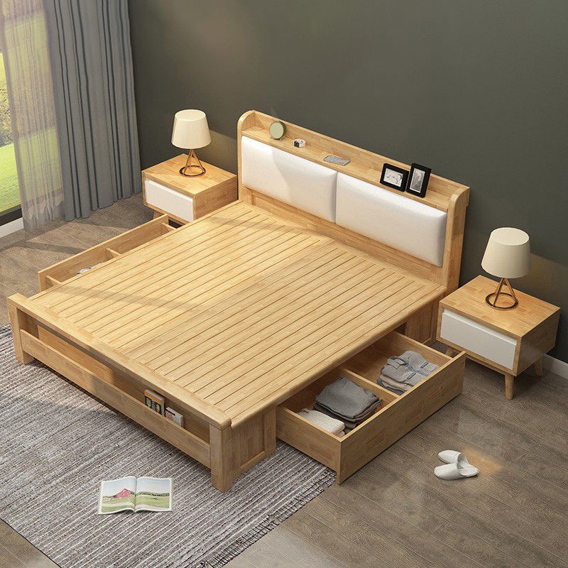 Letto nordico con letto in legno massiccio aperto con testata imbottita
