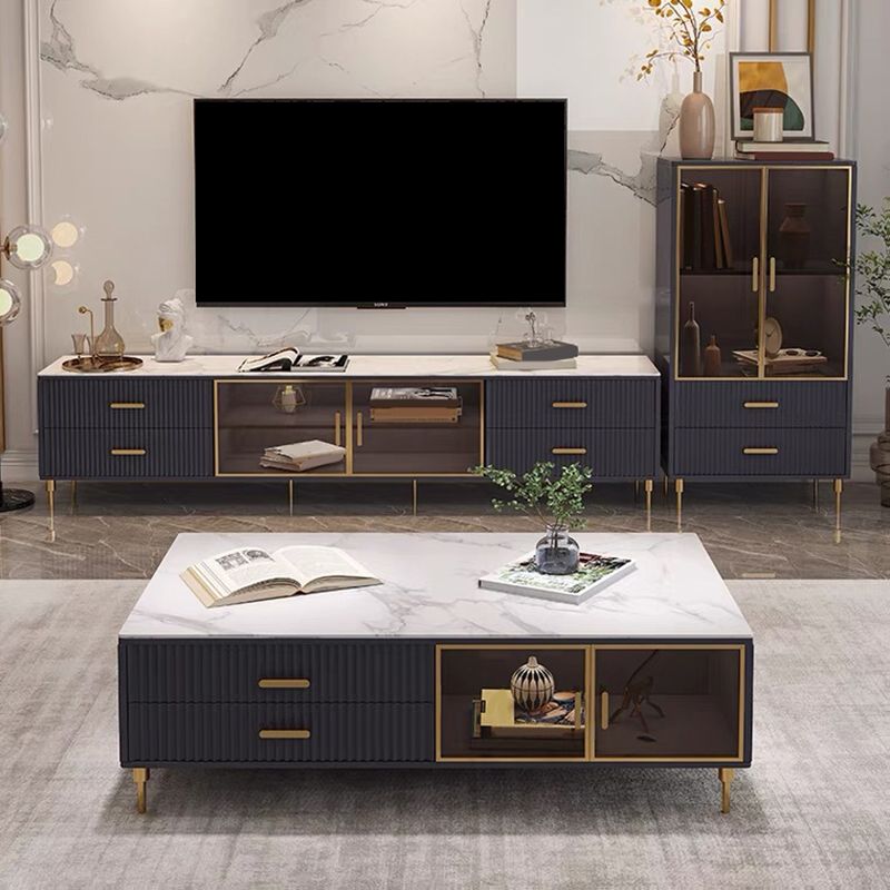 Stone TV Stand Console Enclosed Storage TV Media Console with 4 Drawers Clearhalo 'furn' 'furn_tv_stands_entertainment_centers' 'Furniture' 'Living Room Furniture' 'TV Stands & Entertainment Centers' 'TV Stands & Media Storage Furniture' 'tv_stands_entertainment_centers' 1200x1200_45ab8b6c-fead-43bf-a2de-50e4aff26f34