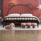 Bear Ear Headboard Glam Bed Iron Frame with  Footboard,Tall Clearance