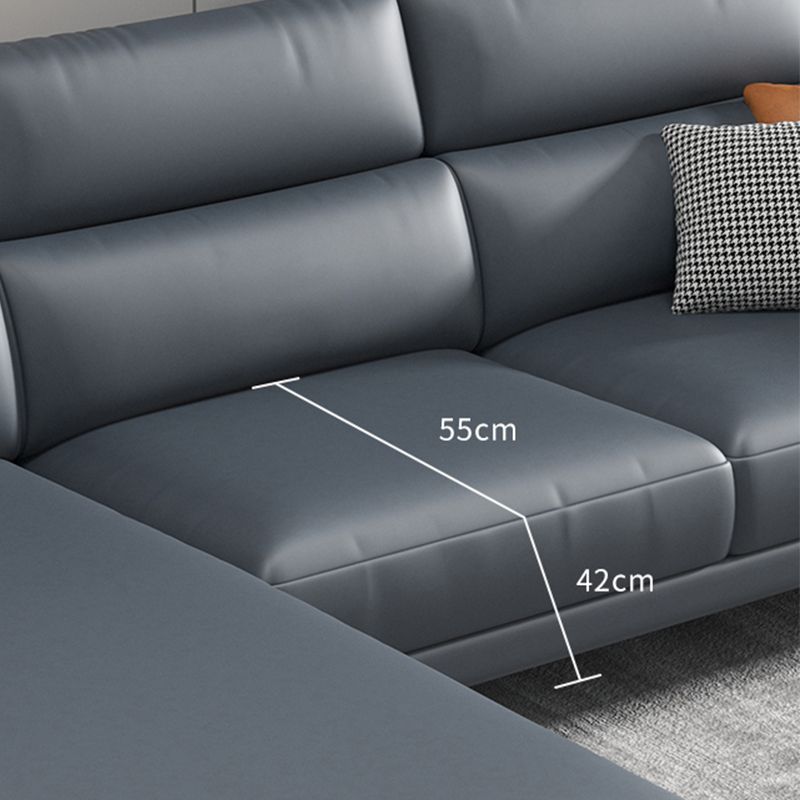 Grey Faux Leather Square Arm Sectional with Adjustable Bolster Pillows, Stain Resistant Clearhalo 'furn' 'furn_sectionals' 'Furniture' 'furniture_sectionals' 'kitchen' 'kitchen_sectionals' 'Living Room Furniture' 'Sectionals' 1200x1200_45b281b0-9ceb-4944-804e-5aab81281f20