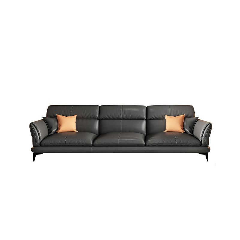 Dark Gray Genuine Leather Pillow Top Arm Modern Sofa/Sectional for Apartment Clearhalo 'furn' 'furn_sectionals' 'Furniture' 'furniture_sectionals' 'Living Room Furniture' 'Sectionals' 1200x1200_45b884a9-f5e9-4070-a744-c3f94bb1795b