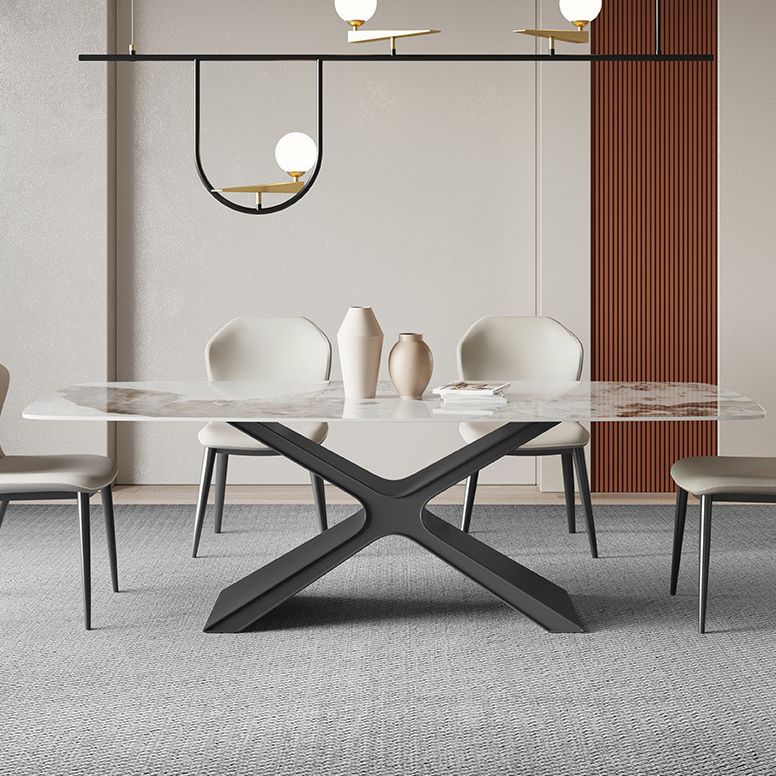 Industrial Style Sintered Stone Table Dining Rectangle Table with Metal Legs for Kitchen Clearhalo 'Dining Tables & Seating' 'Dining Tables' 'dining_table' 'furn' 'furn_dining_table' 'Furniture' 'Kitchen & Dining Furniture' 1200x1200_45bf4e32-25c7-4568-b106-ad1506384b23
